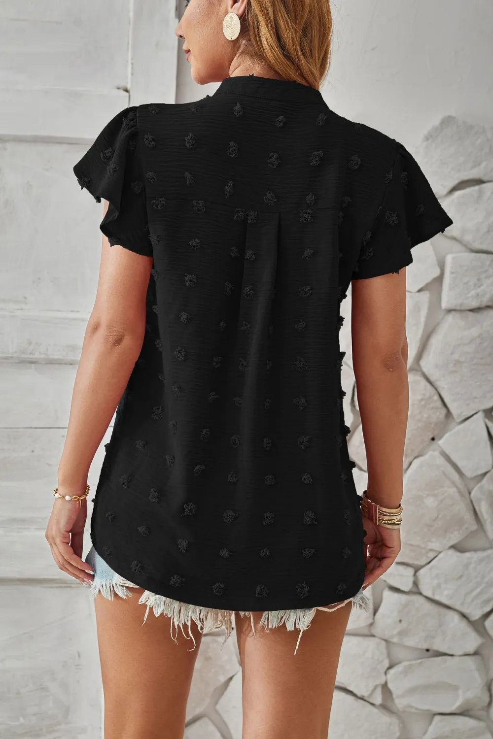 Swiss Dot Notched Cap Sleeve T-Shirt, image 3
