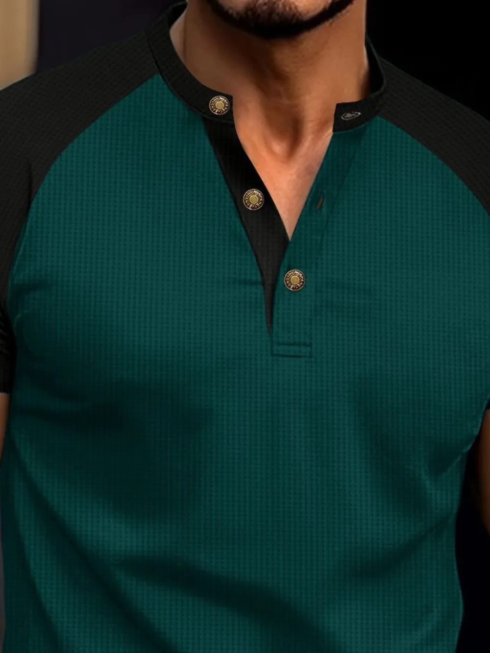 Men's Full Size Waffle-Knit Round Neck Contrast Polo Plus Size, image 8