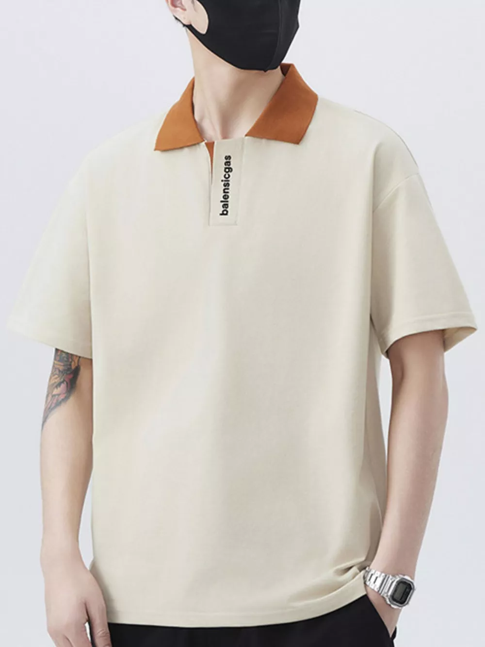 Men's Plus Size Contrast Collar Short Sleeve Polo