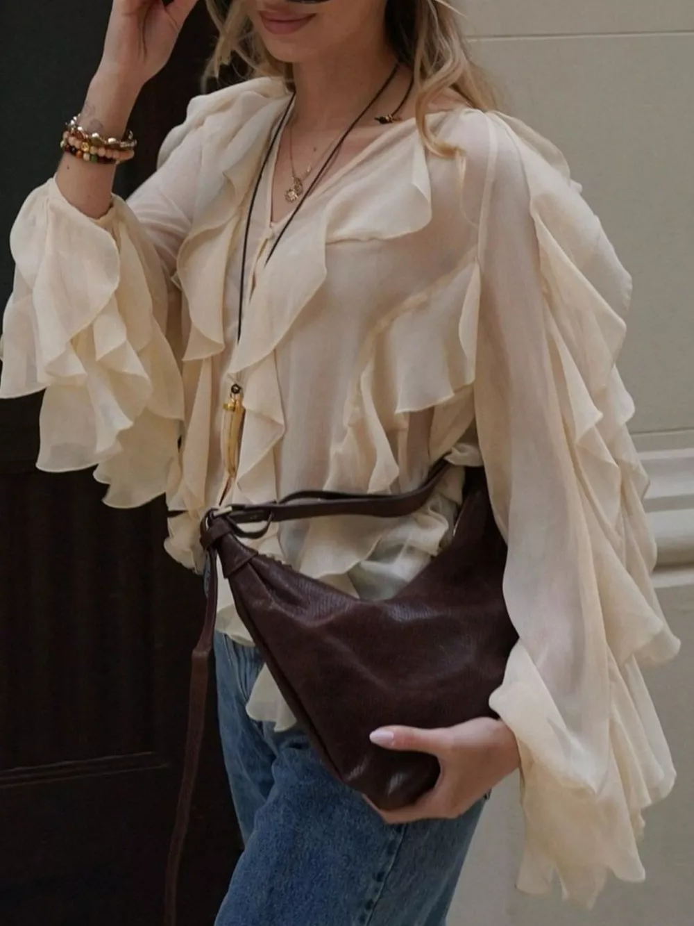 Ruffled Sheer Long Sleeve Blouse, image 8