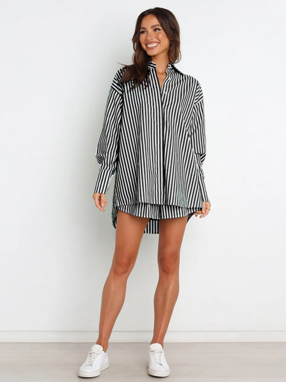 Striped Dropped Shoulder Shirt and Shorts Set, image 3