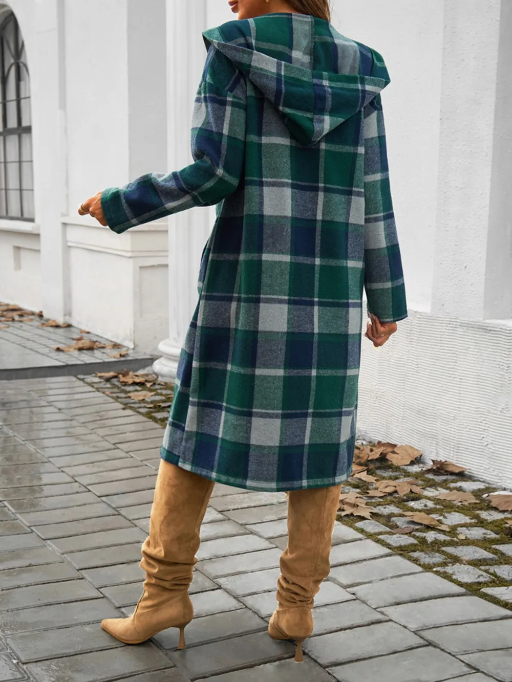 Plaid Long Sleeve Hooded Coat, image 24