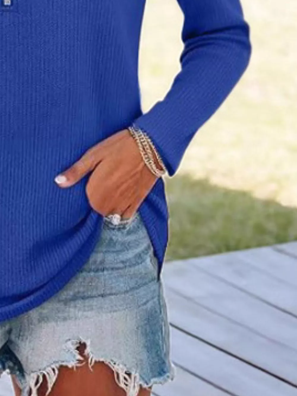Half Zip Long Sleeve Knit Top, image 3
