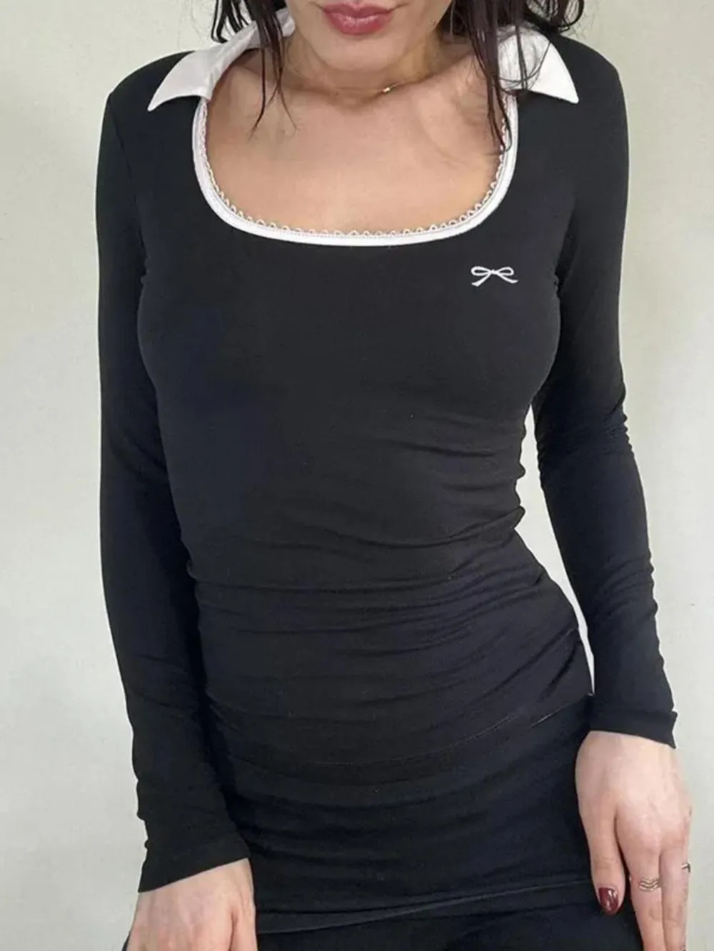 Bow Long Sleeve Slim Knit Top, image 2