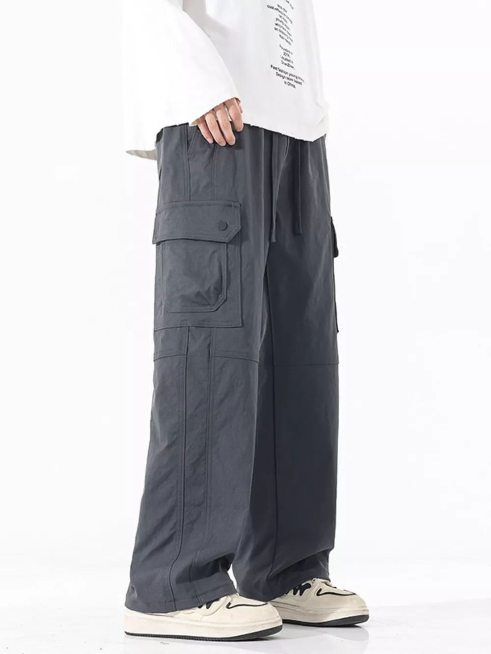 Men's Full Size Drawstring Cargo Wide Leg Pants Plus Size, image 6