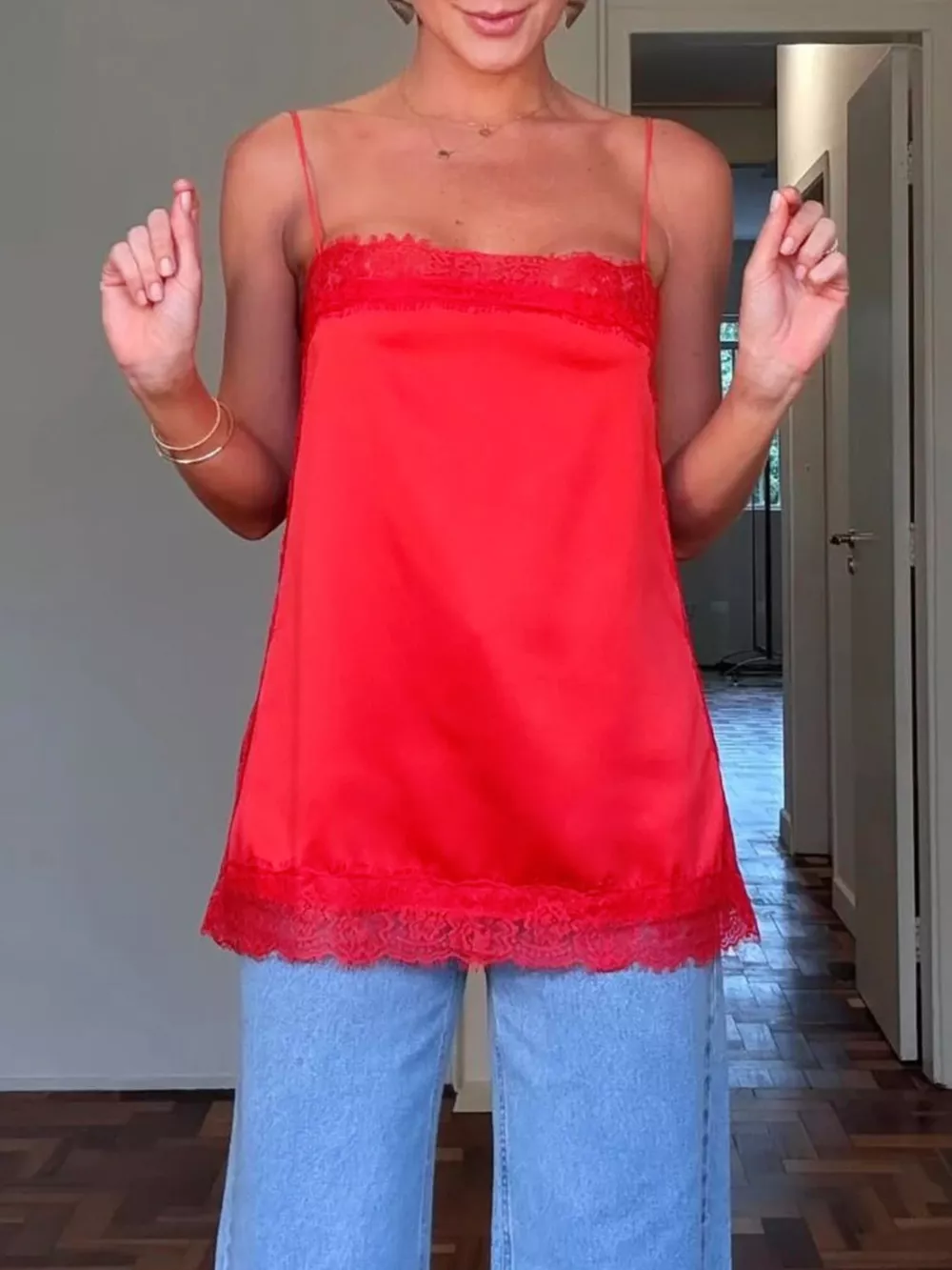 Lace Trimmed Satin Cami, image 12