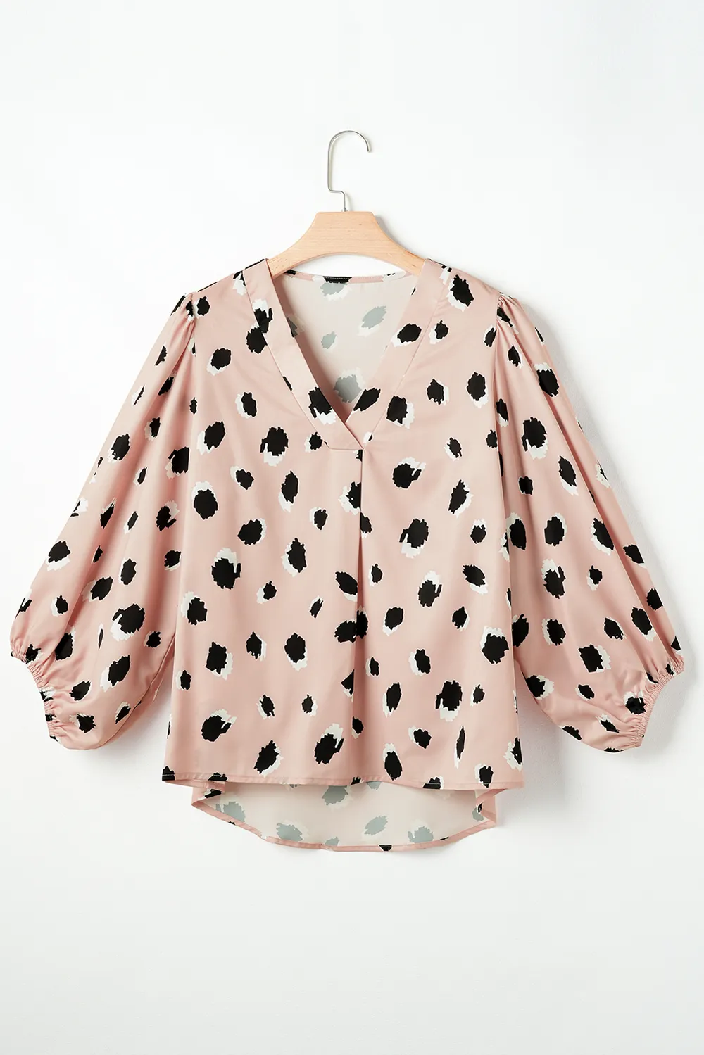 Contrast Animal Print V-Neck Long Sleeve Blouse, image 2