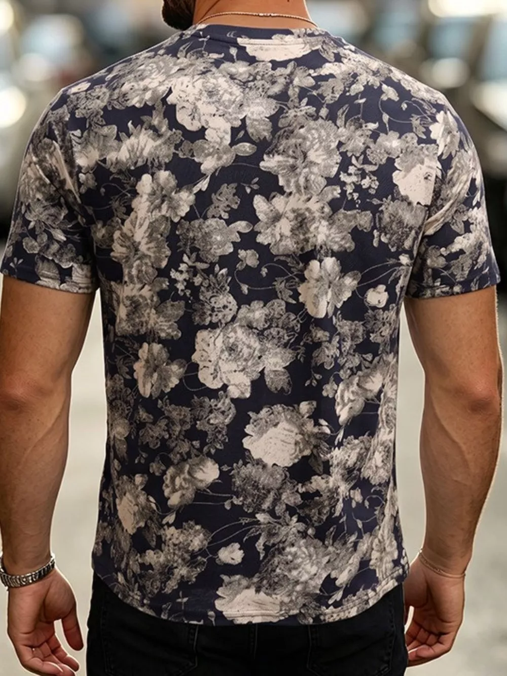 Men's Plus Size Floral Print Slim Fit T-Shirt, image 6