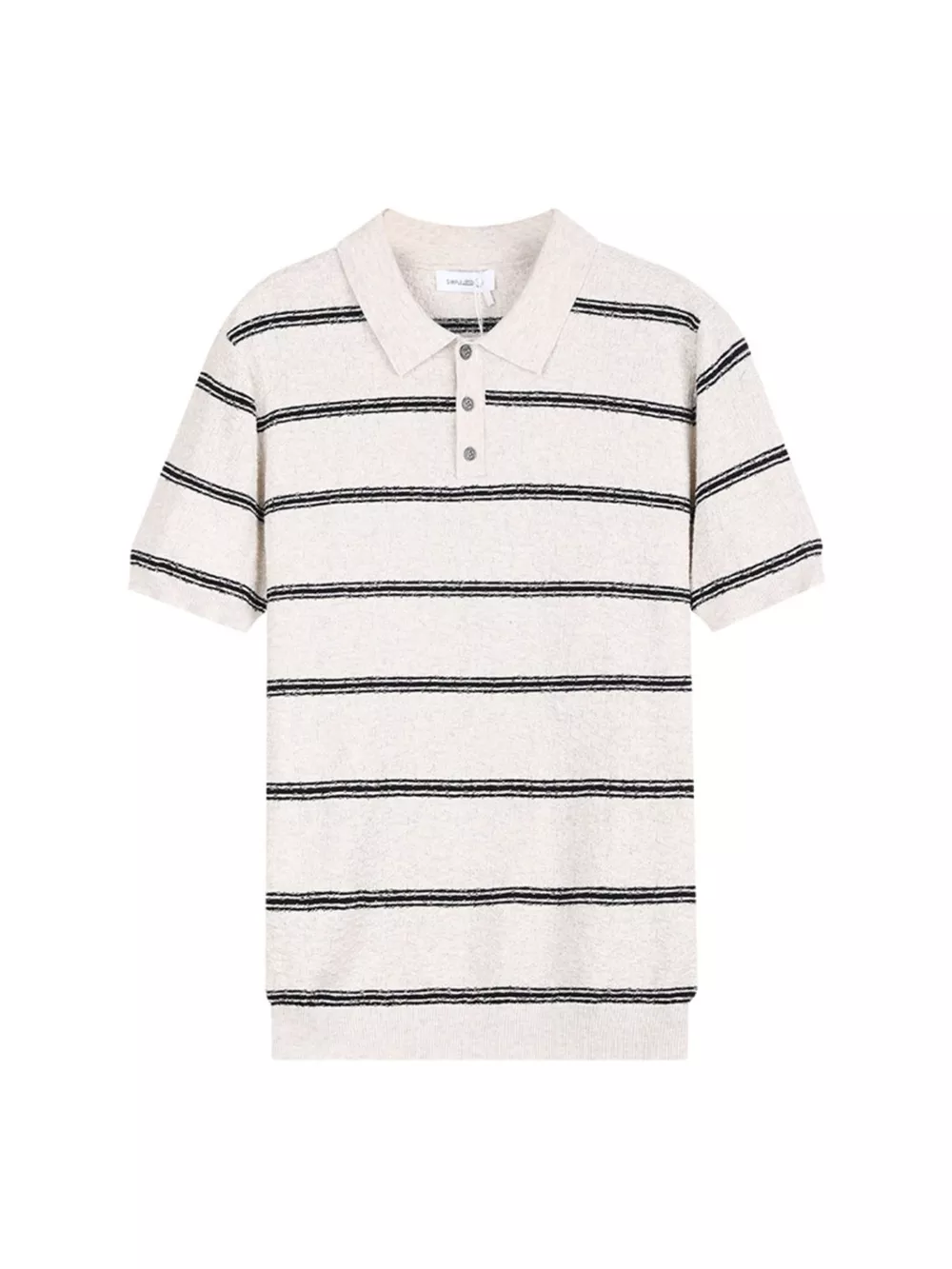 Men's Plus Size Striped Knit Button Detail Polo, image 5