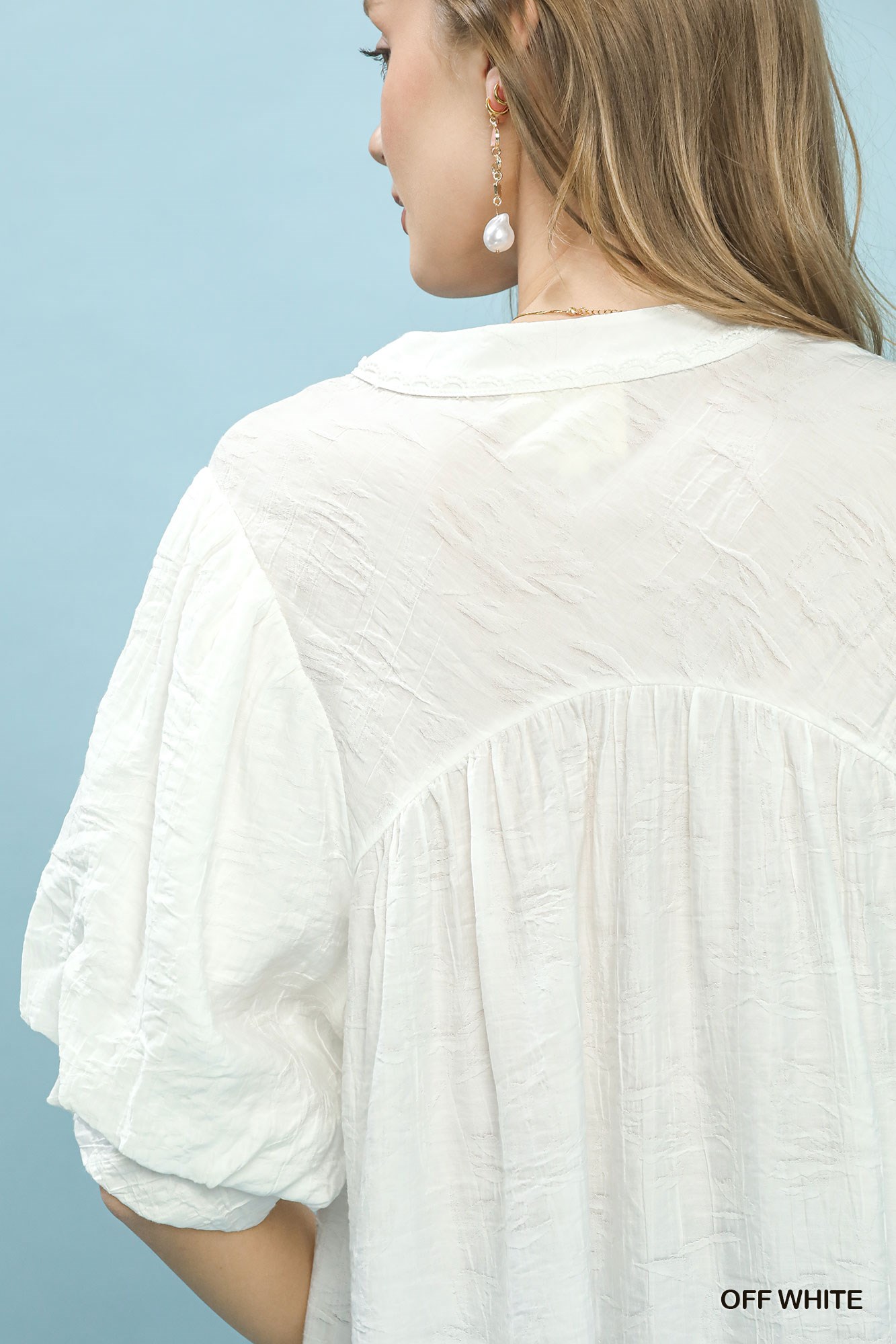 Textured Lace Trim V-Neck Boho Blouse, image 3