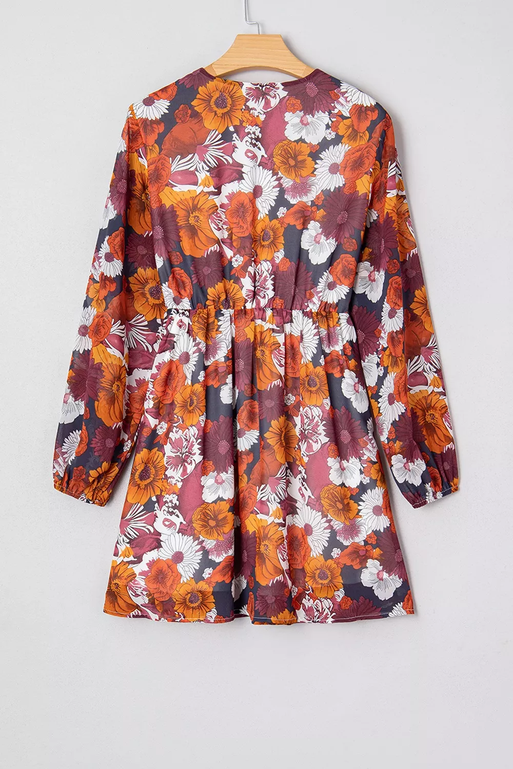 Floral Print Wrap V Neck Puff Sleeve Flowy Mini Dress, image 4