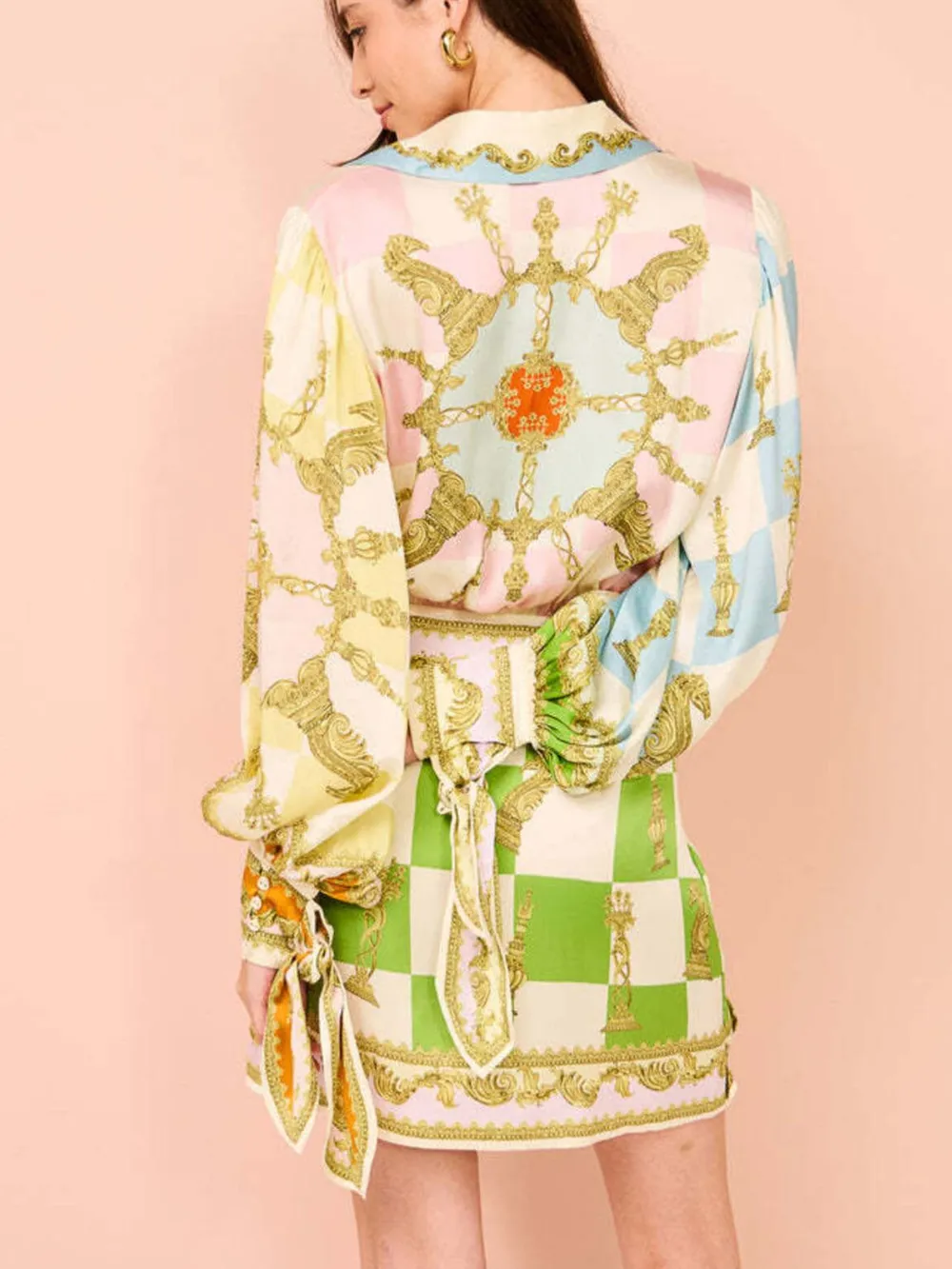 Printed Lantern Sleeve Shirt Dress, image 2