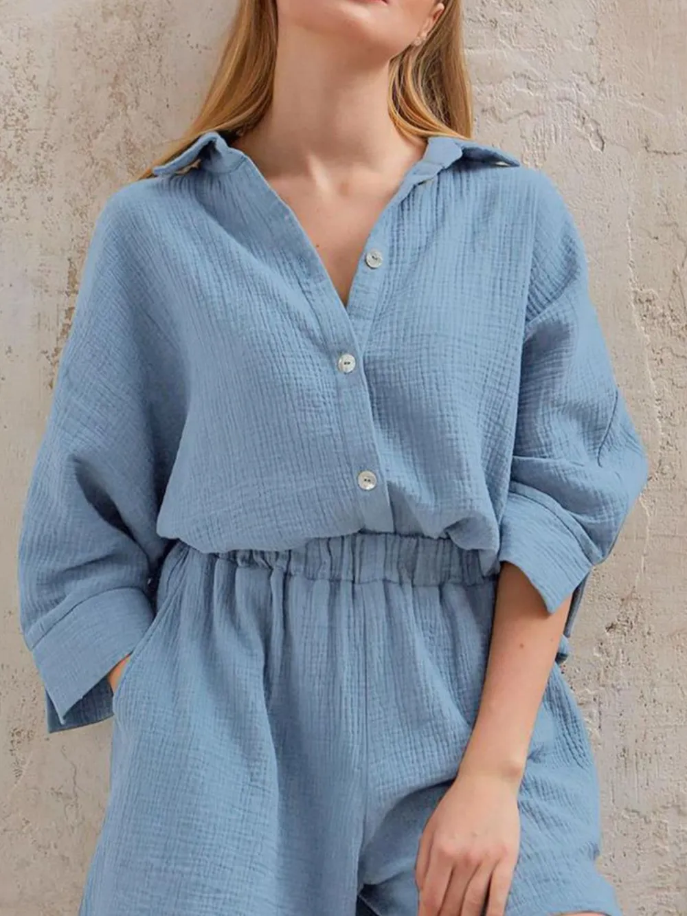 Texture Button Up Shirt and Shorts Set, image 22