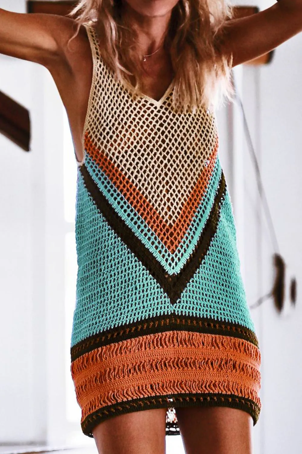 Openwork V-Neck Tank Knit Cover Up, image 2