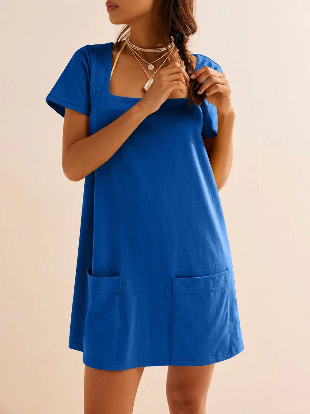 Square Neck Short Sleeve Mini Tee Dress, image 11