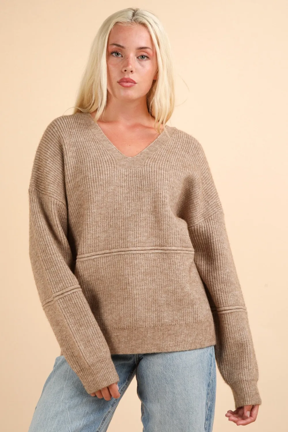 Seam Detail Drop Shoulder Hooded Sweater, image 4