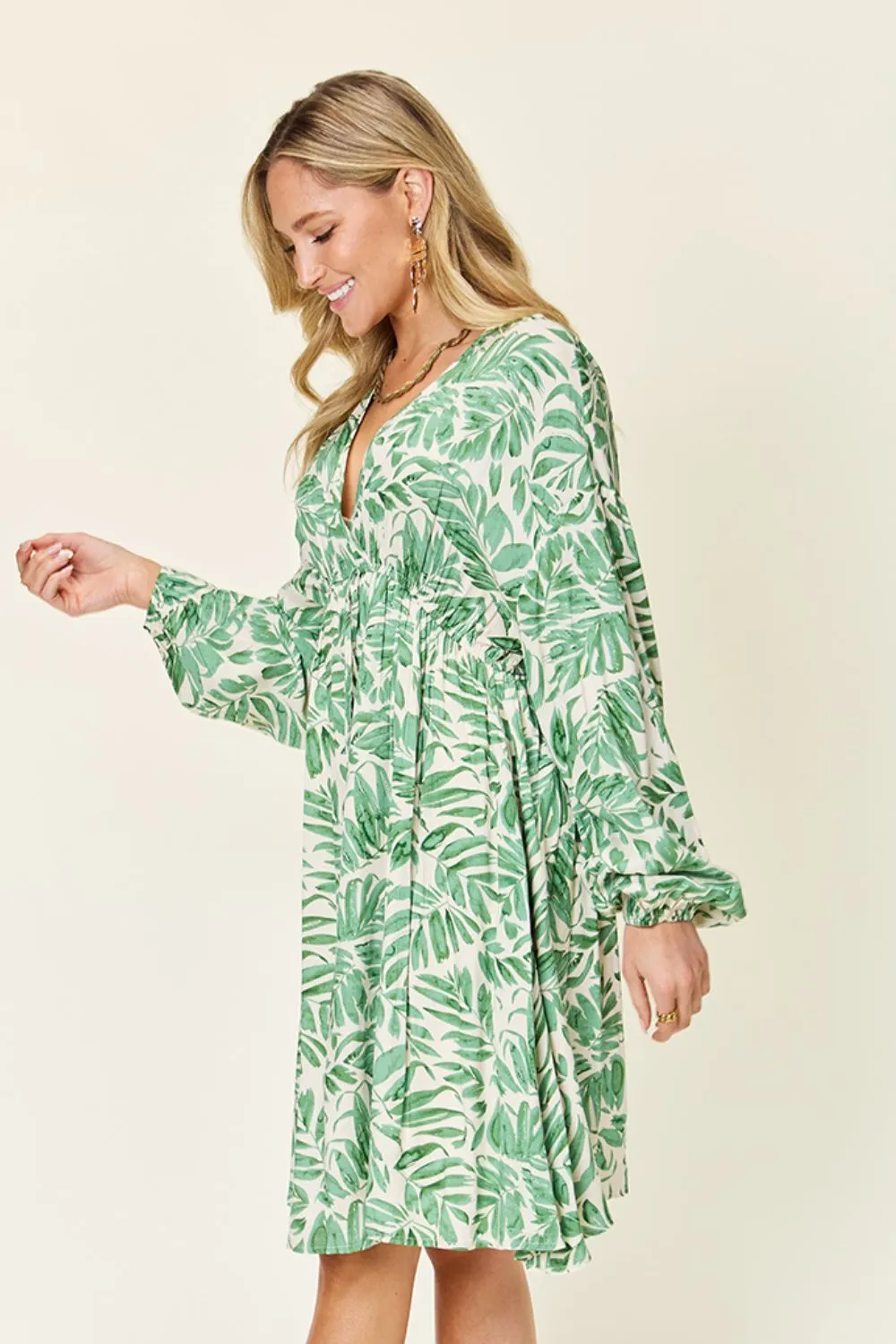 Full Size Printed Ruched Balloon Sleeve Dress, image 6