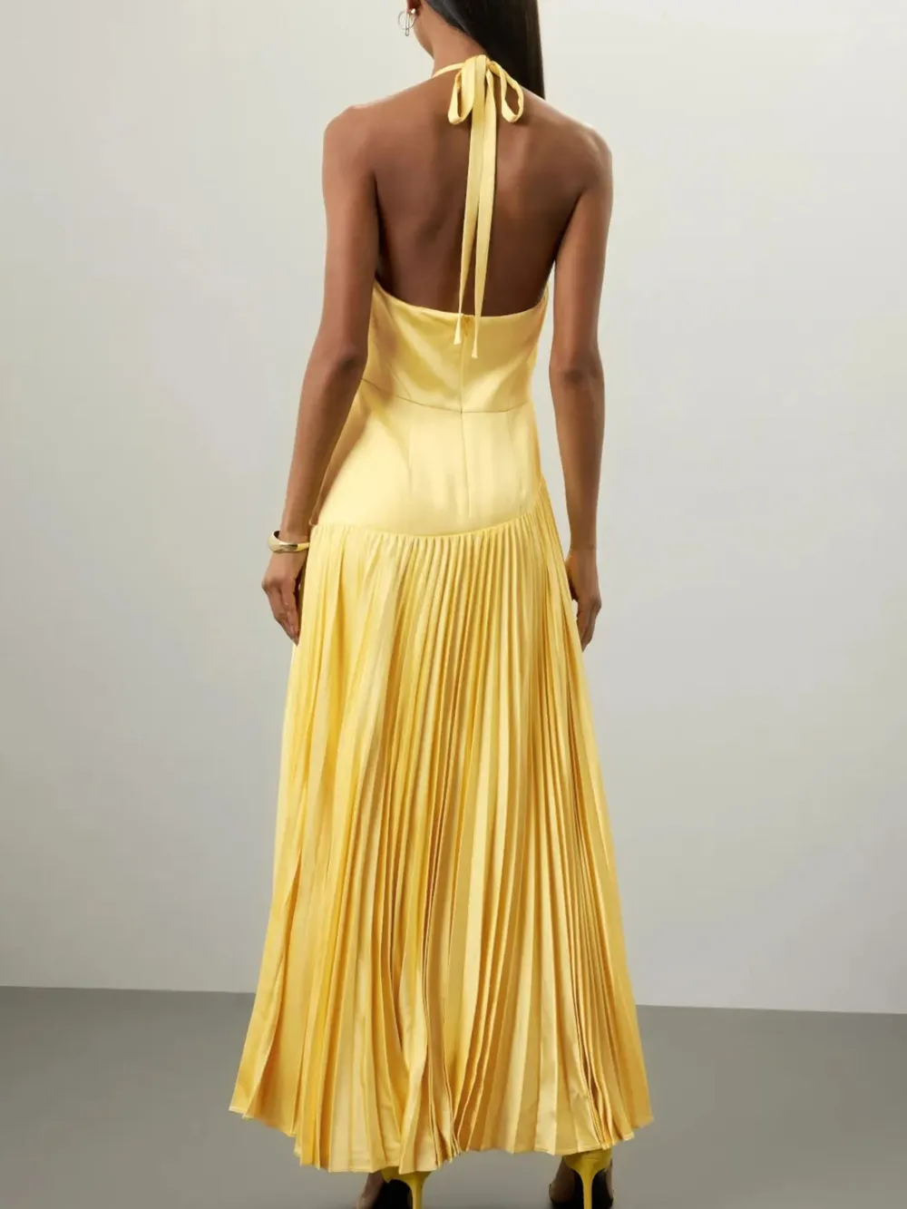 Pleated Halter Neck Maxi Dress, image 3
