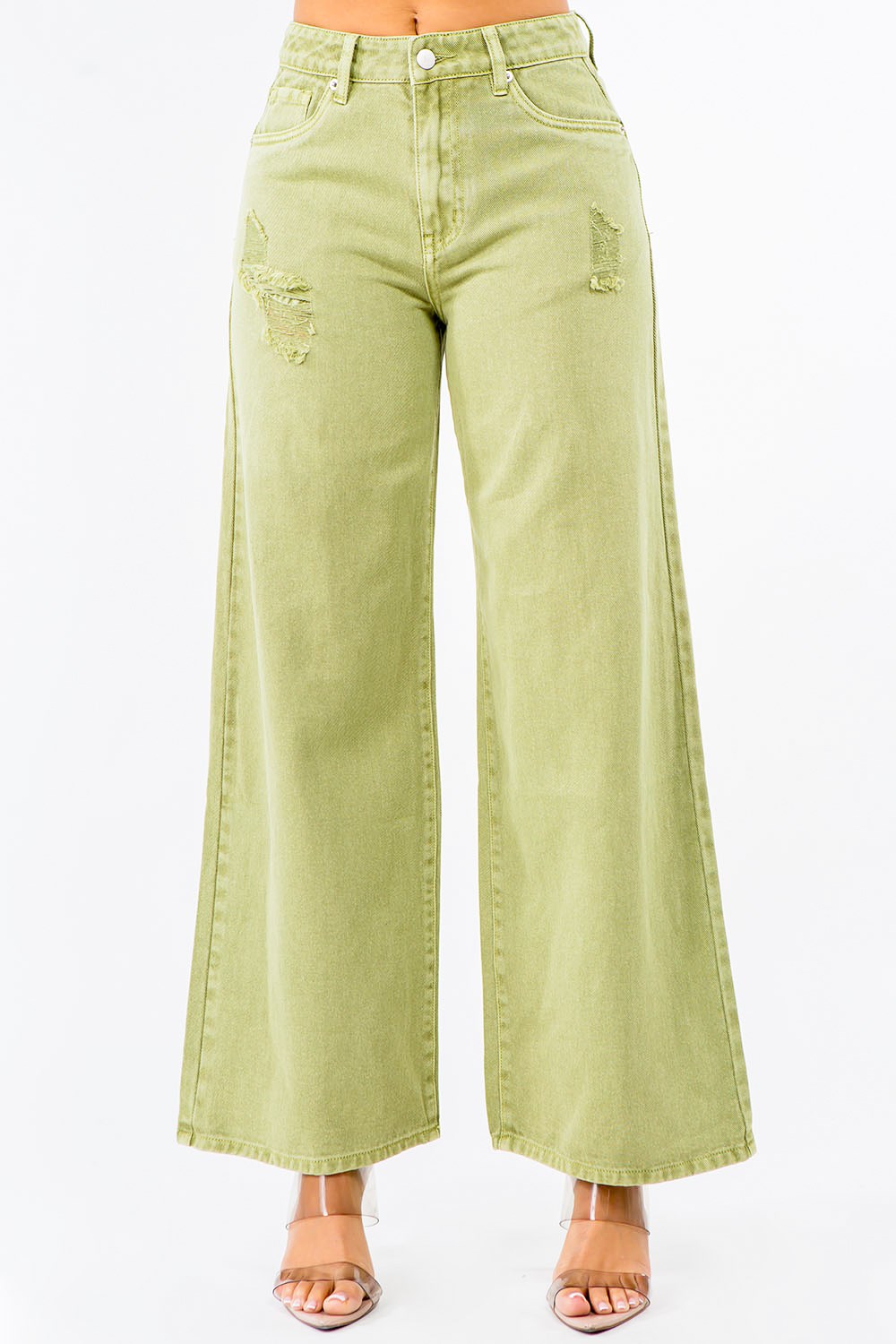 High Waist Distressed Wide Leg Jeans