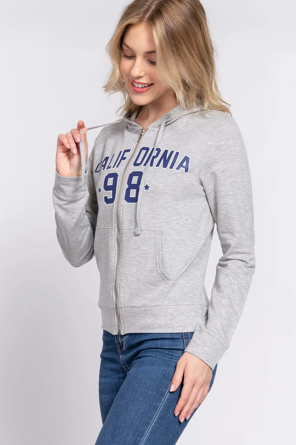 CALIFORNIA Zip Up Drawstring Long Sleeve Hoodie, image 4