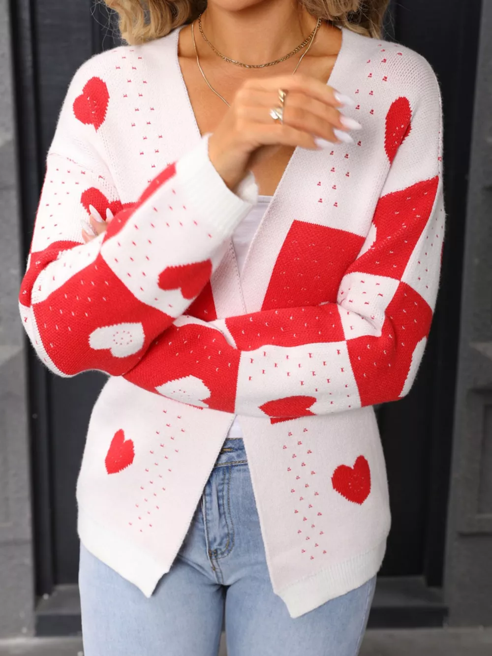 Valentine's Day Heart Pattern Knit Cardigan, image 8