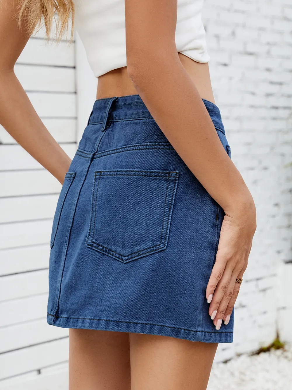 Solid Mini Denim Skirt, image 5