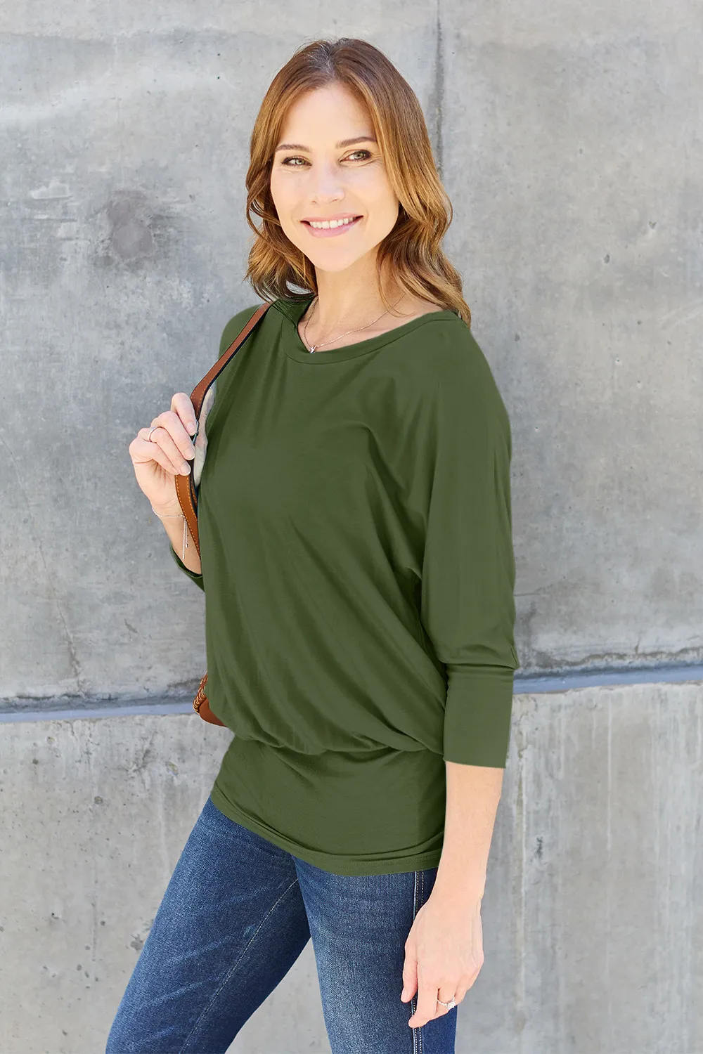 Full Size Round Neck Batwing Sleeve Top, image 6