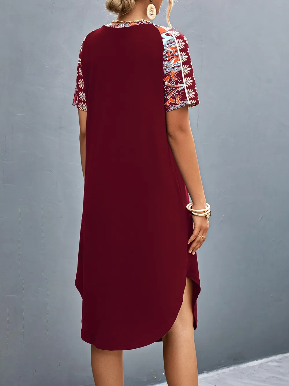 Printed V-Neck Short Sleeve Dress, image 5