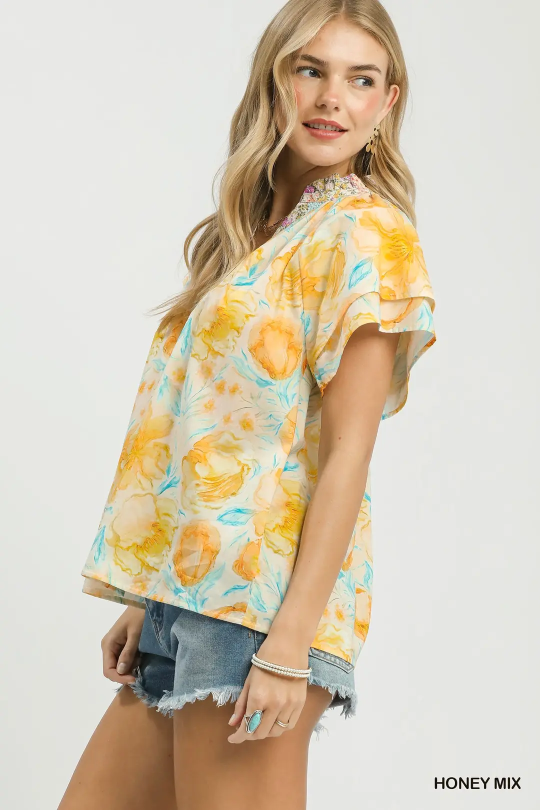 Mix Floral Print Blouse with Crochet Lace Trim, image 2