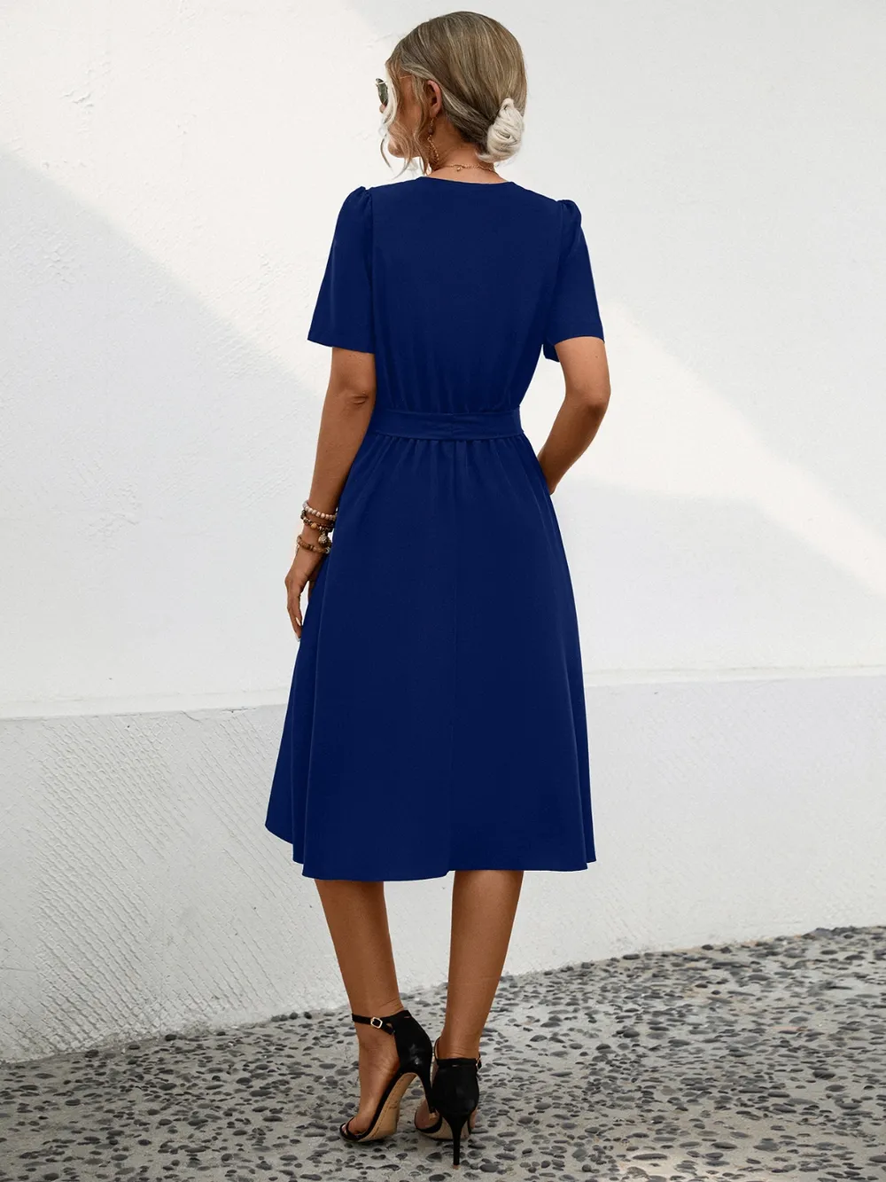 Tied Notched Short Sleeve Dress, image 2