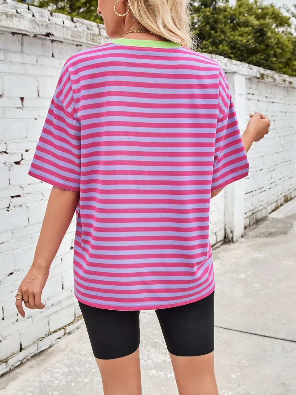 Contrast Striped Round Neck T-Shirt, image 4