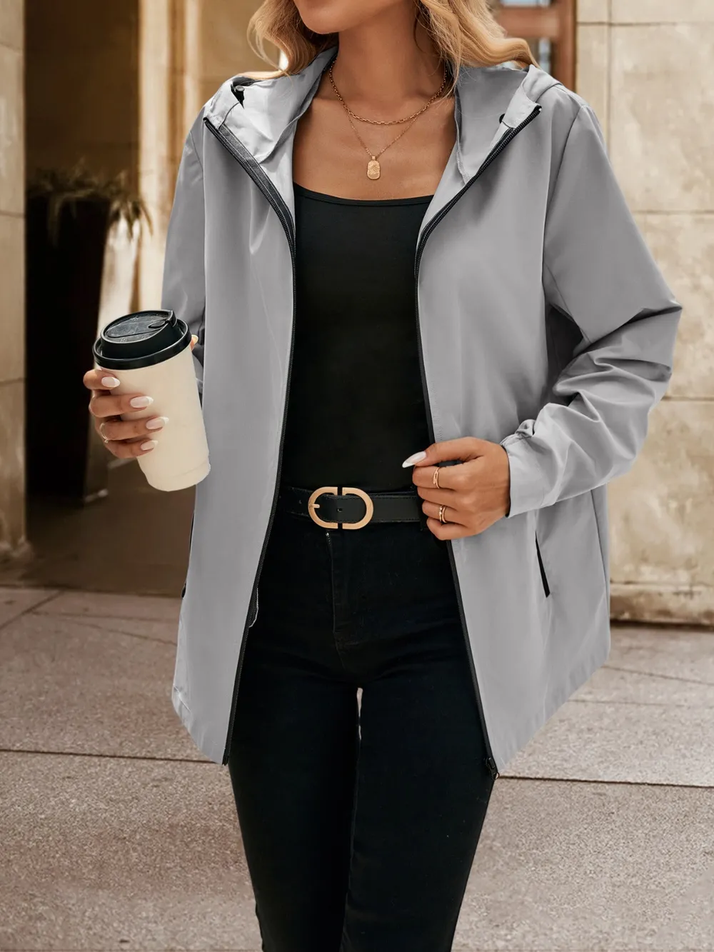 Pocketed Zip Up Hooded Jacket, image 6