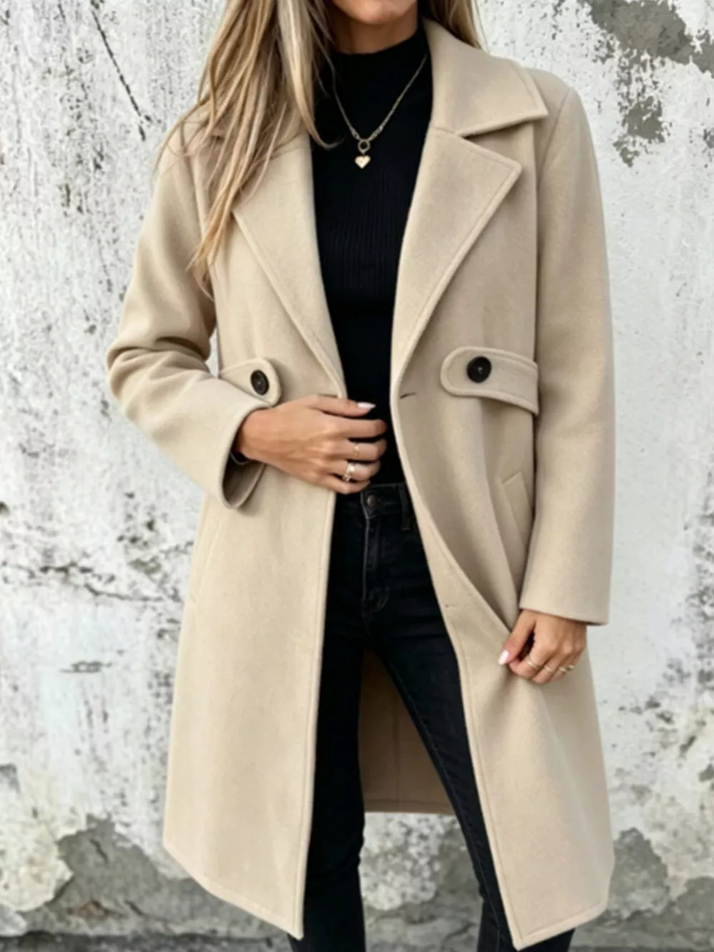 Full Size Lapel Collar Longline Overcoat Plus Size, image 2