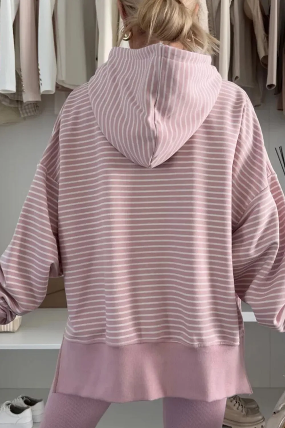 Side Slit Striped Oversized Hoodie, image 2