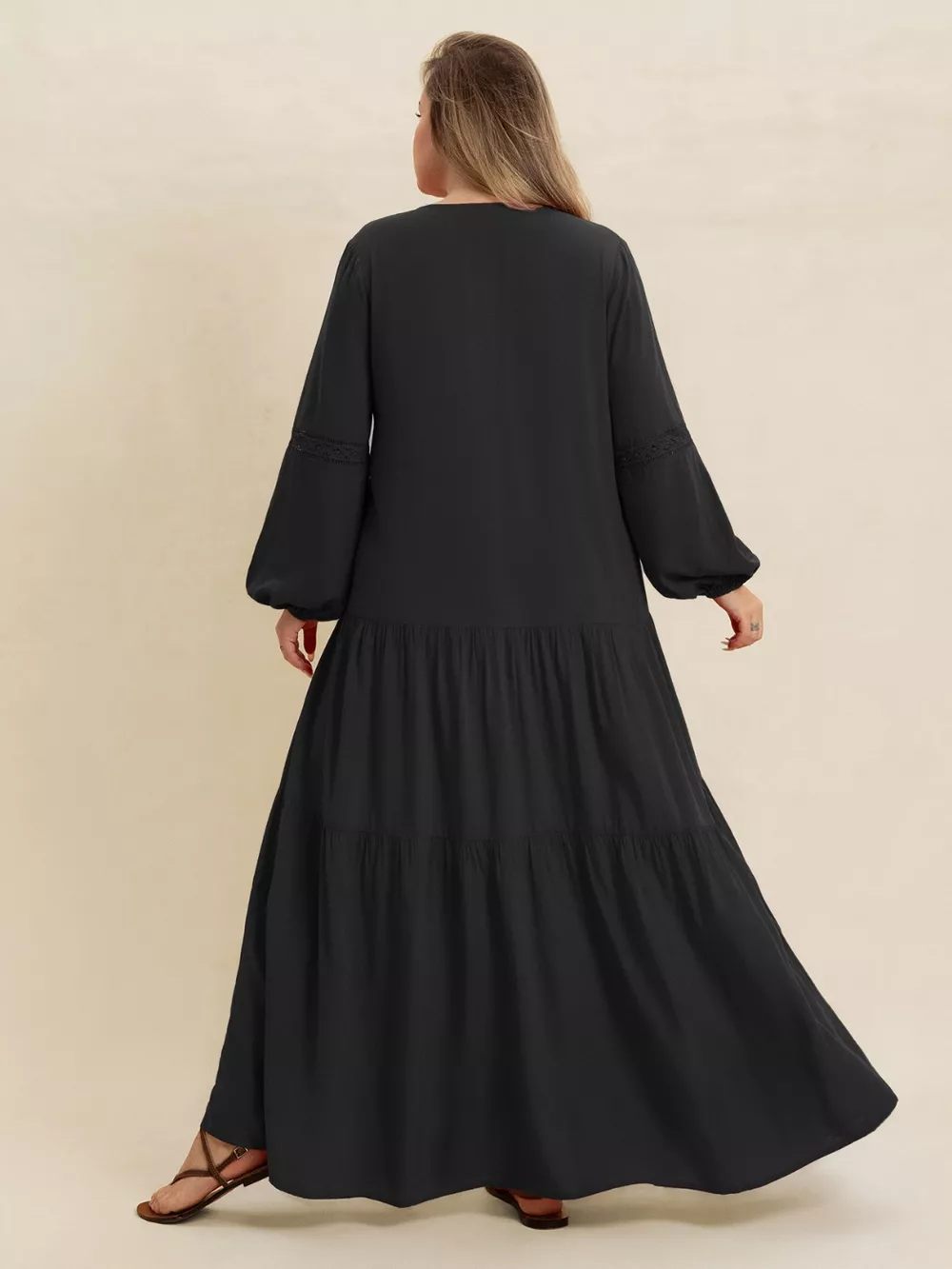 Plus Size Bohemian Tiered Maxi Dress with Balloon Sleeves, image 9