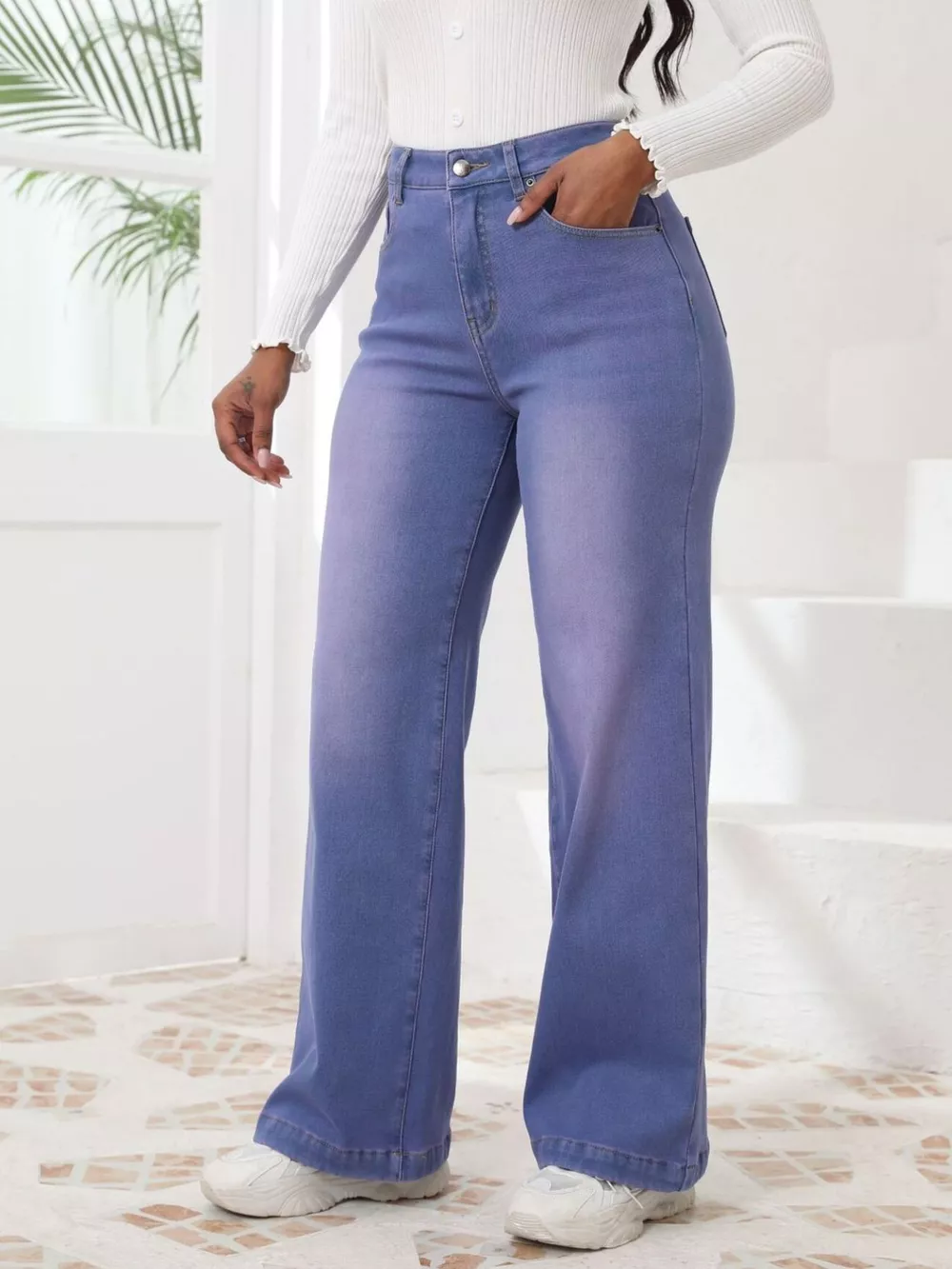 High-Waisted Washed Wide-Leg Jeans, image 9