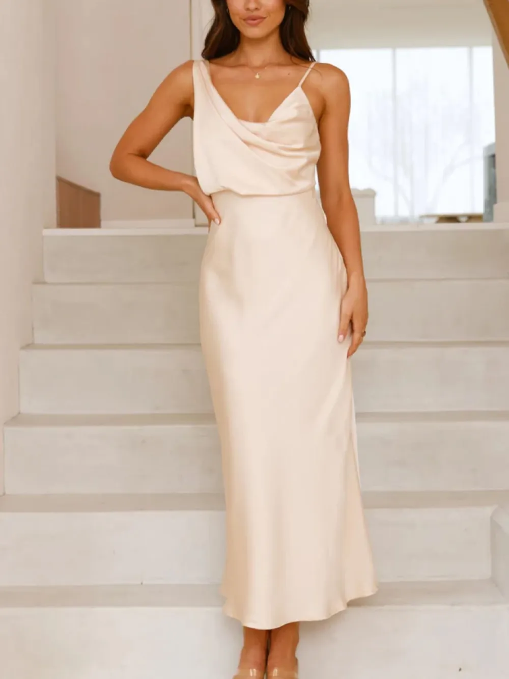 Satin Asymmetrical Midi Dress, image 7