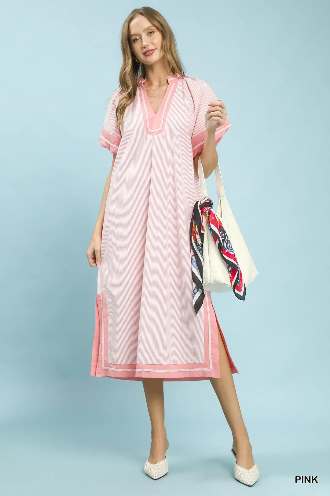 Pinstripe Contrast Trim Midi Dress, image 5
