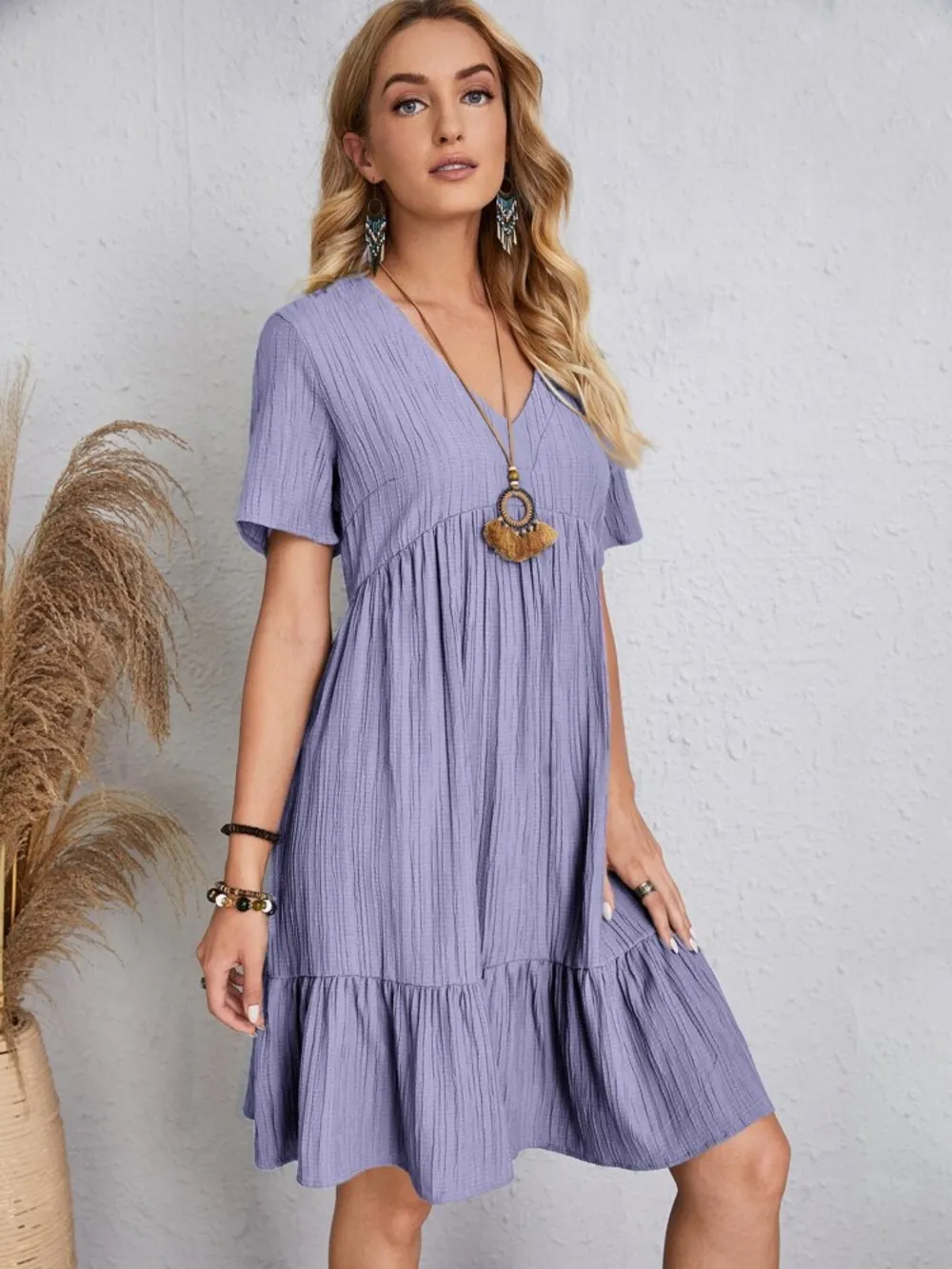 Full Size V-Neck Short Sleeve Dress, image 4