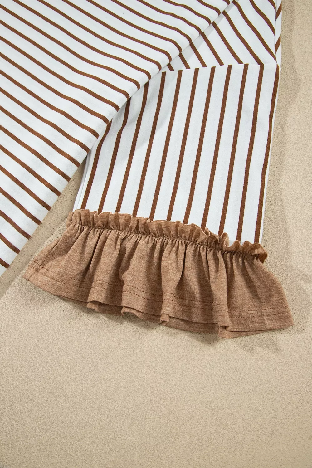 Stripe V Neck Ruffle Contrast Sleeve Top Drawstring Pants 2pcs Set, image 6