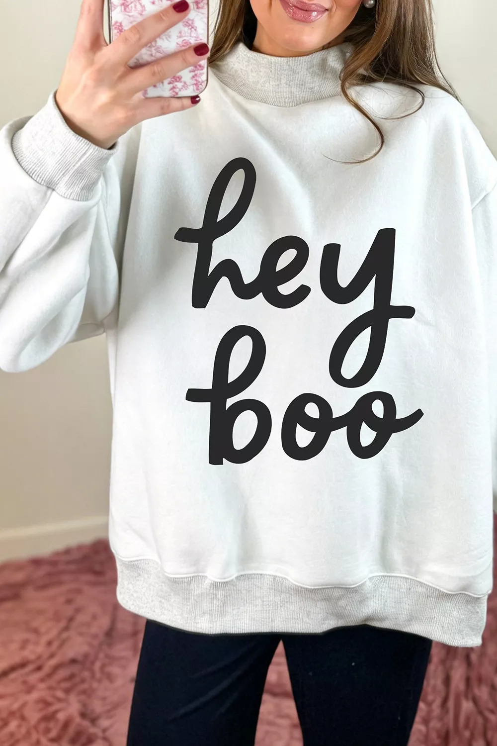 Reversible Halloween Graphic Mock Neck Tunic Sweatshirt, image 4