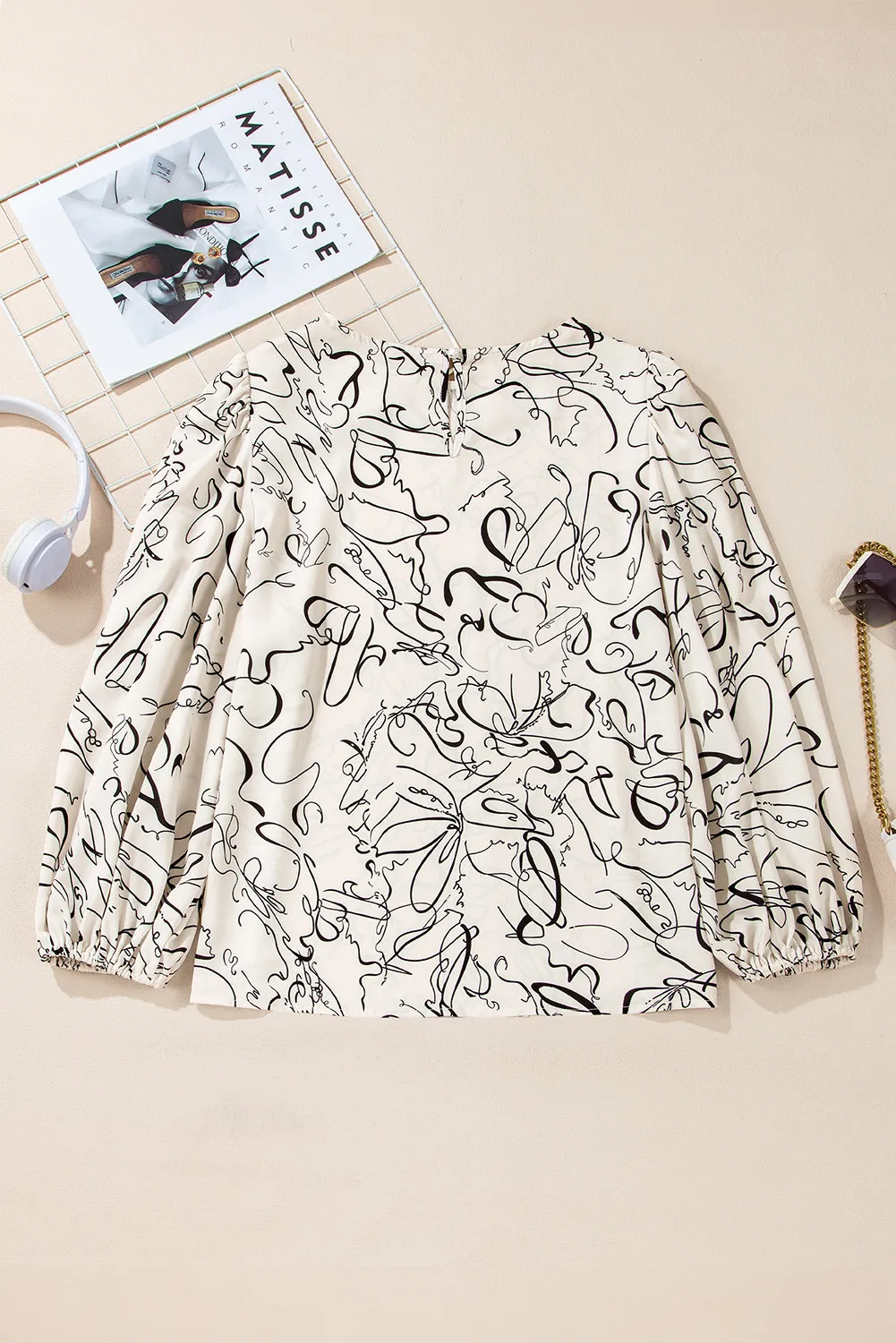 Printed Round Neck Three-Quarter Sleeve Blouse, image 3