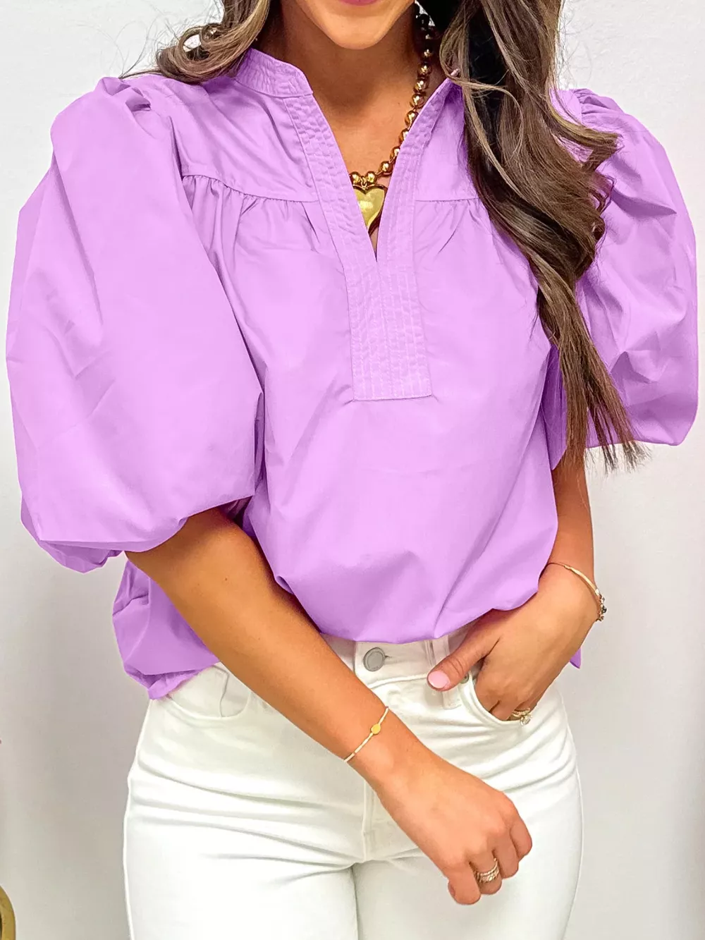 Notched Puff Sleeve Blouse, image 2