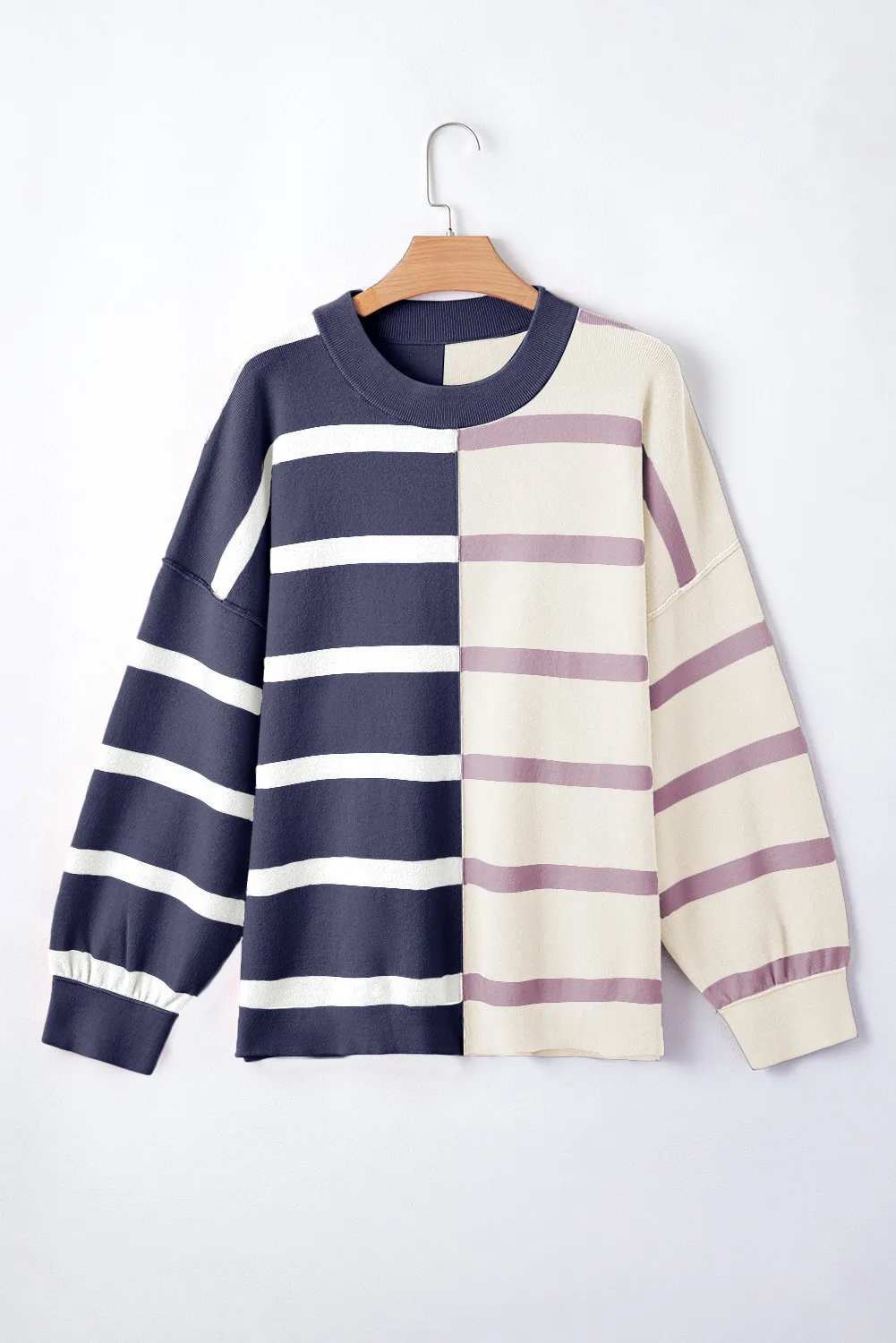 Striped Round Neck Long Sleeve Knit Top, image 2