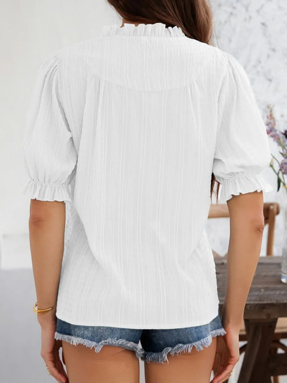 Frill Notched Short Sleeve Blouse, image 23