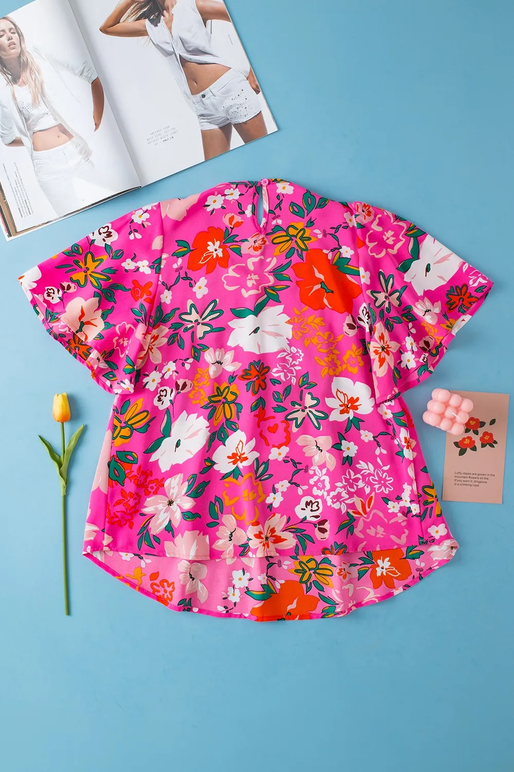 Smocked Printed Round Neck Half Sleeve Blouse, image 3