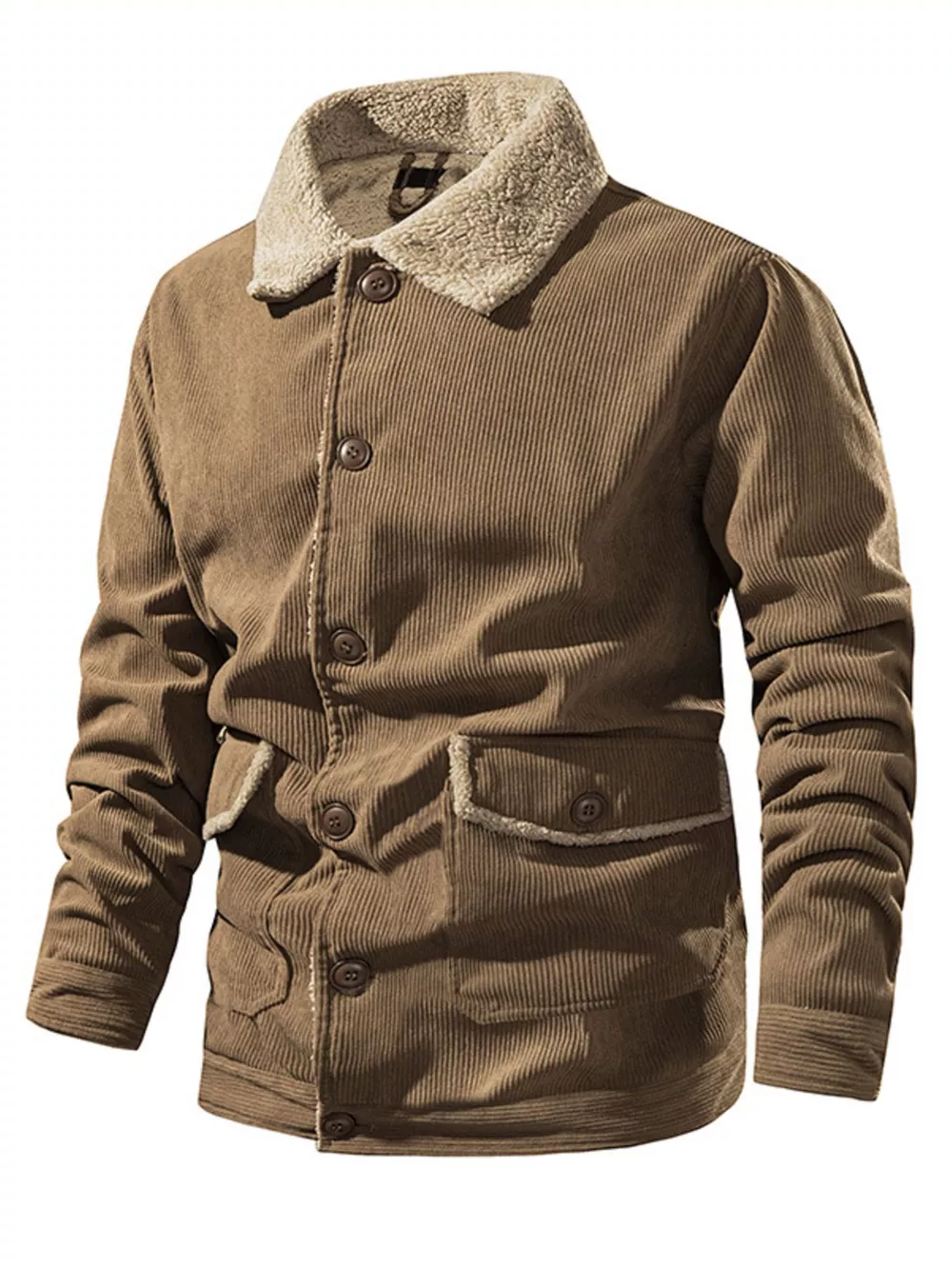 Men's Corduroy Sherpa Lined Button-Up Jacket, image 3