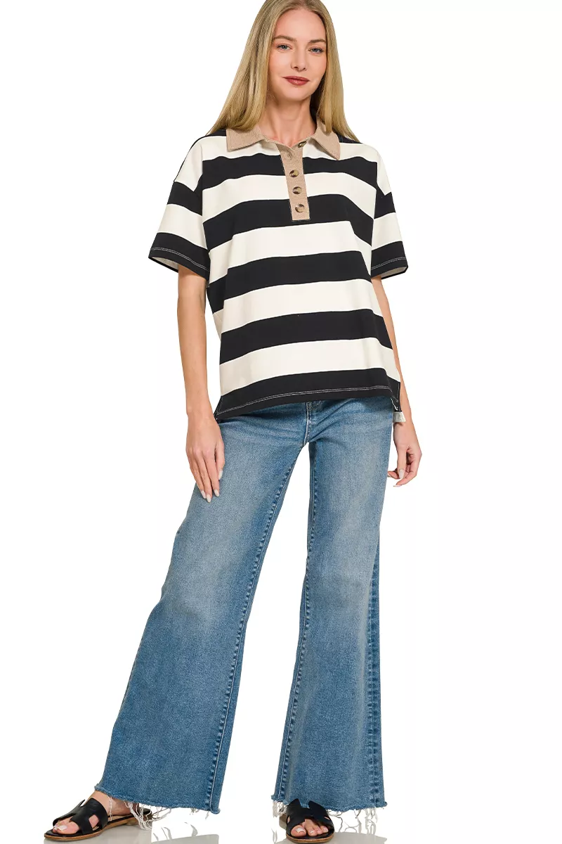 Striped Collared Polo Top, image 2