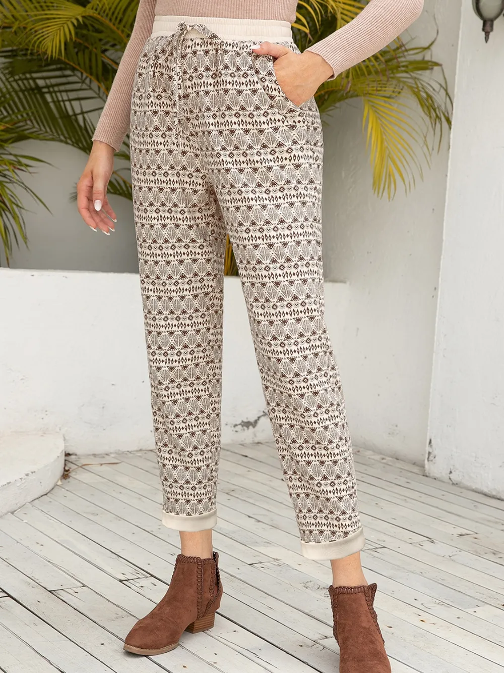 Tied Printed Pants with Pockets, image 8