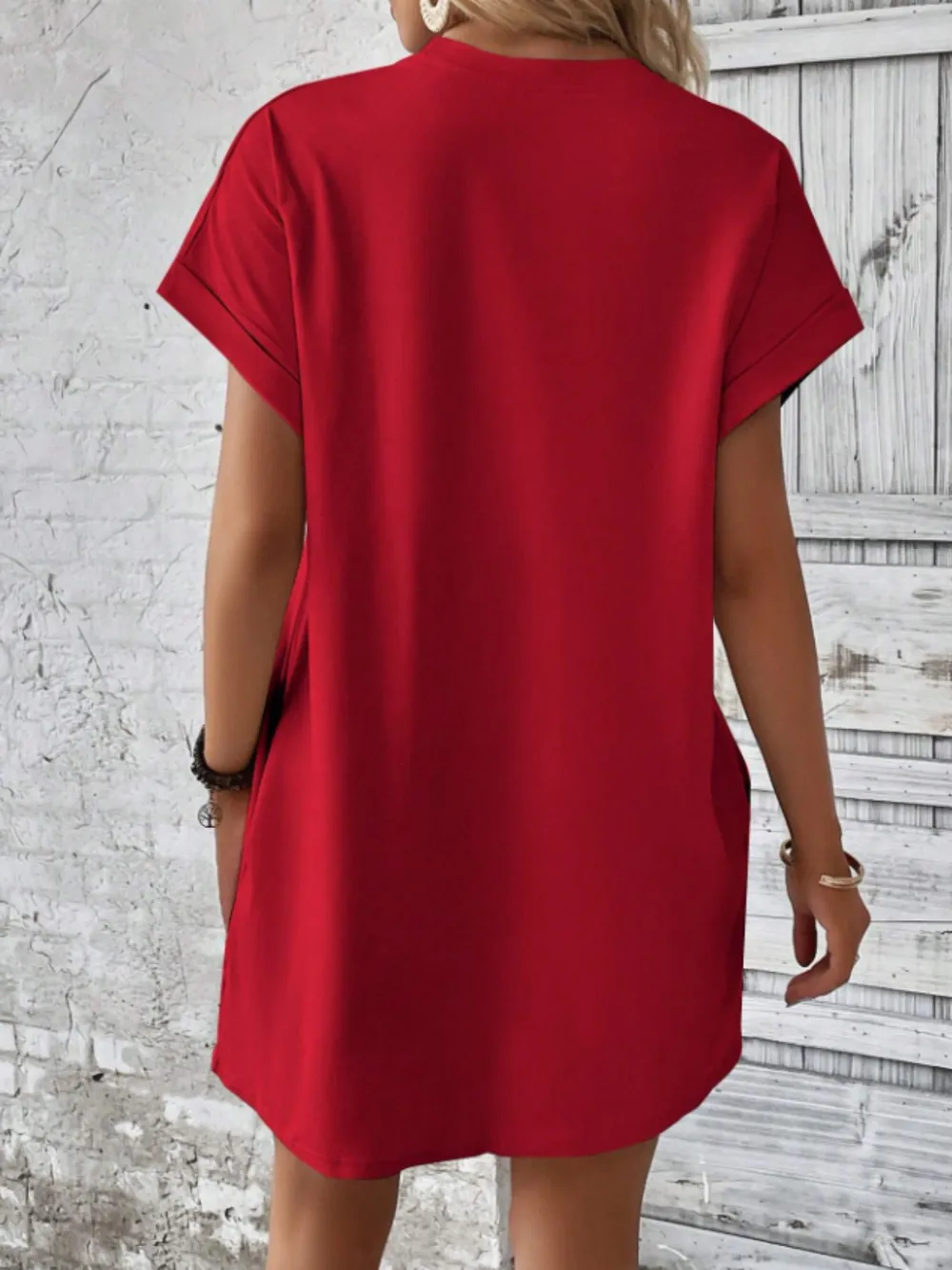 Round Neck Short Sleeve Mini Tee Dress with Pockets, image 8